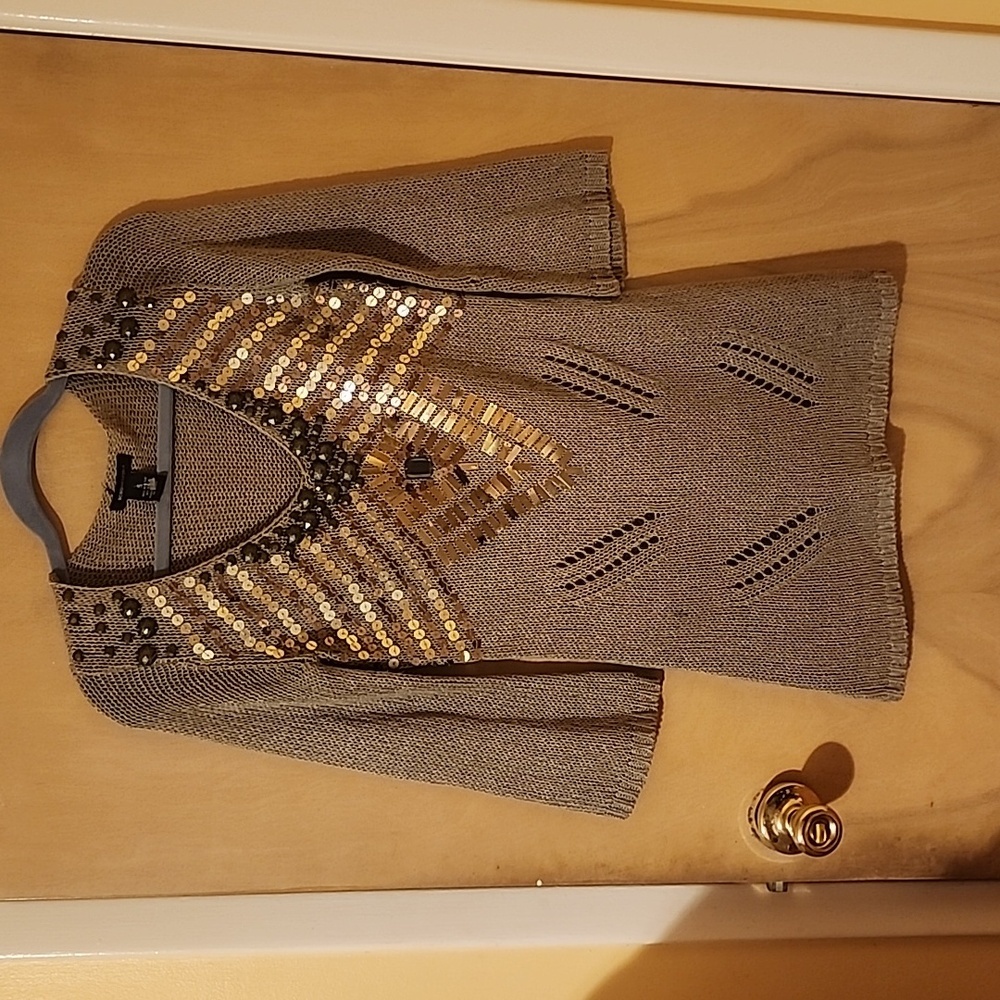 Bcbg knit top 3/4 sleeves,with studs and sequence and could be very short dress